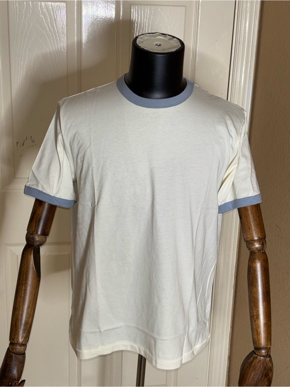 New Sown Again Vintage Half Crop Men’s White Ringer Shirt XL
